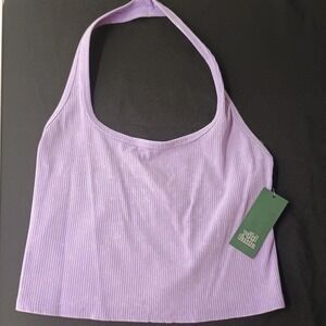 WILD FABLE Womens LARGE Purple Acid Wash Seamless Ribbed Cropped Halter Tank Top